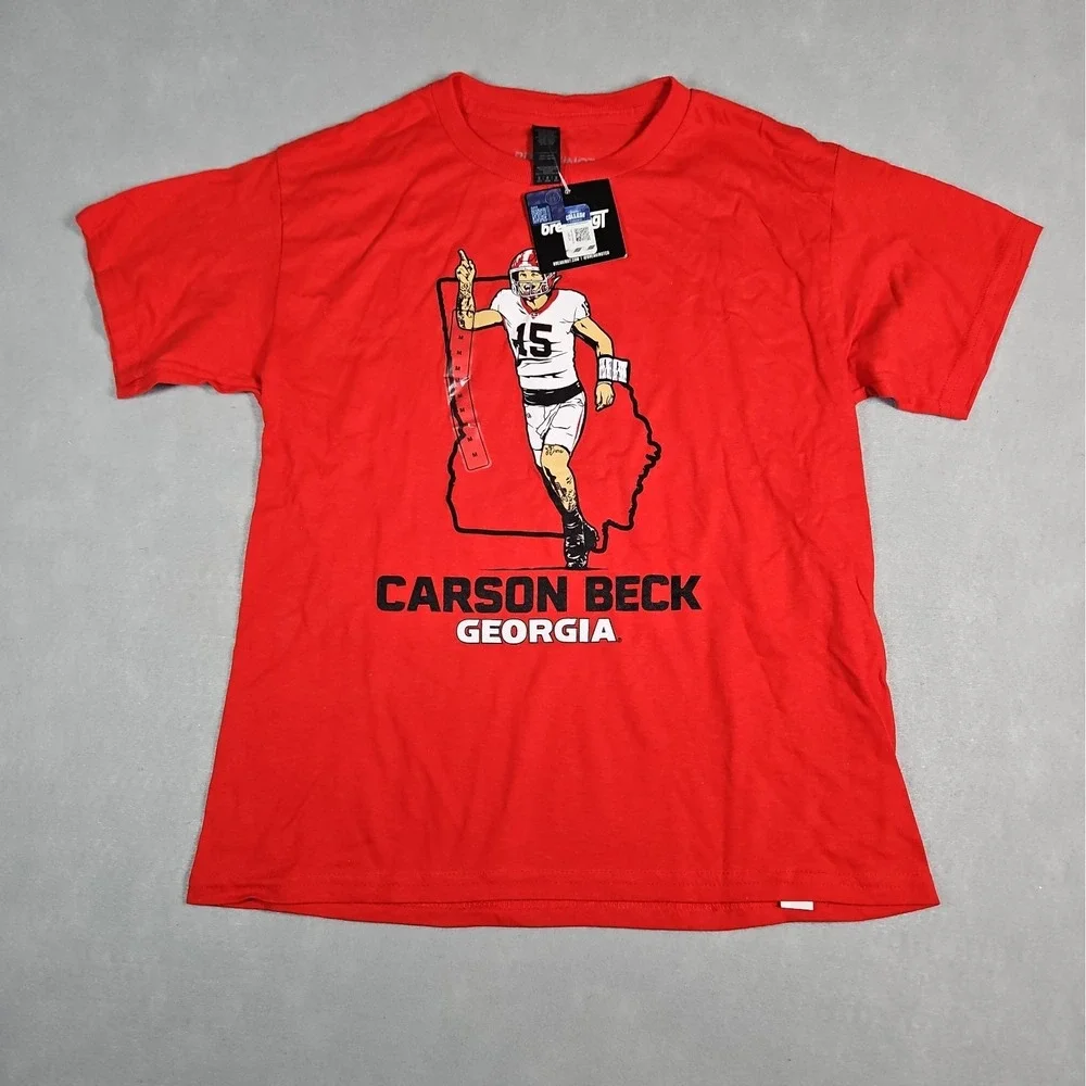 Carson Beck Georgia Bulldogs Youth Red Graphic T Shirt Size Medium NWT